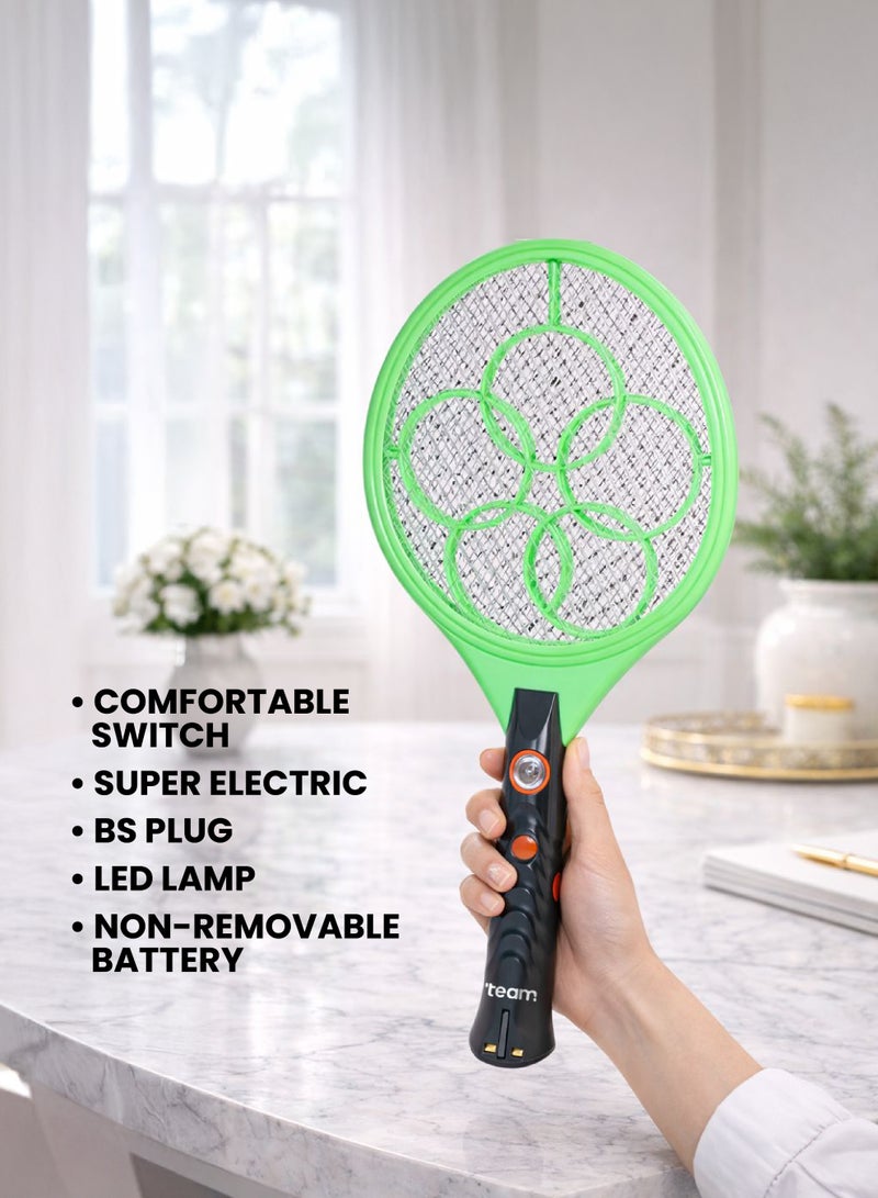 TEAM Mosquito Swatter Racket | Electric Fly Swatter with LED Light, Comfortable Switch, BS Plug, 1400mAh Battery | Bug Zapper for Indoor & Outdoor Pest Control - Image 2